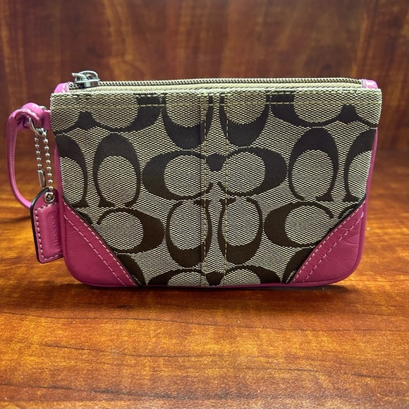 Coach Brown and Pink Signature Wristlet - Picture 1 of 5